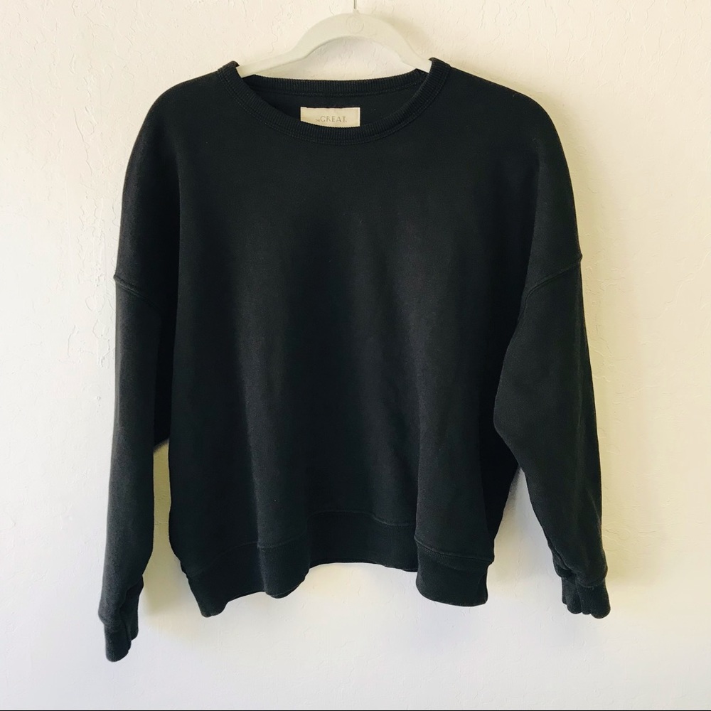 THE GREAT.  Black Cropped Crew Neck Sweater 2